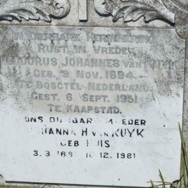 KUYK Theodorus Johannes, van 1894-1951 &amp; Johanna H. HUIS 1891-1981