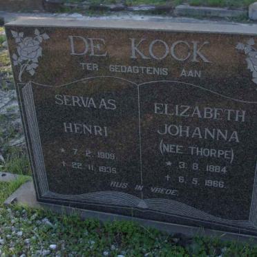 KOCK Sevaas Henri, De 1909-1935 &amp; Elizabeth Johanna THORPE 1884-1966