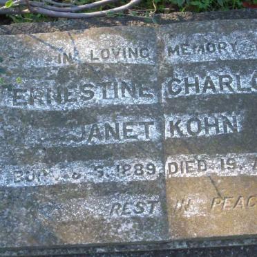KOHN Ernestine Charlotte Janet 1889-1974