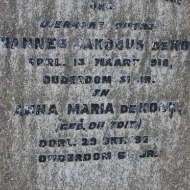 KOCK Johannes Jakobus, de -1918 &amp; Anna Maria DU TOIT -1938