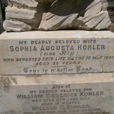 KOHLER William D. -1919 &amp; Sophia Augusta RIP -1901 :: KOHLER William Dederick -1901