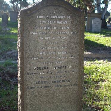 LYON William -1919 :: LYON Elizabeth -1916 :: LONGRIGG Robert 1899-1973 :: LONGRIGG Agnes 1900-1973