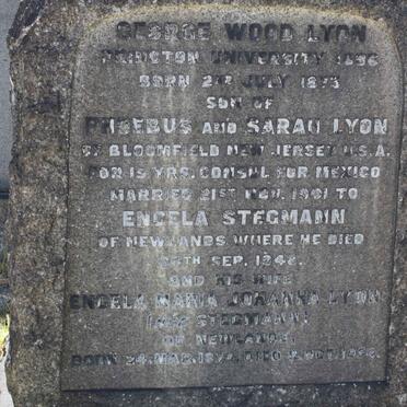 LYON George Wood 1873-1948 &amp; Engela Maria Johanna STEGMANN 1874-1954