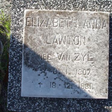 LAWTON Elizabeth Anna nee VAN ZYL 1907-1981