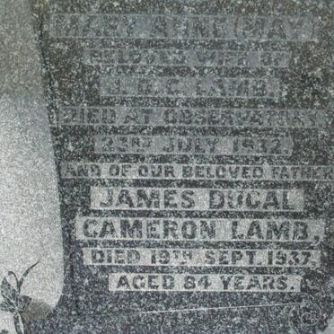 LAMB James Ducal Cameron -1932 &amp; Mary Anne -1932