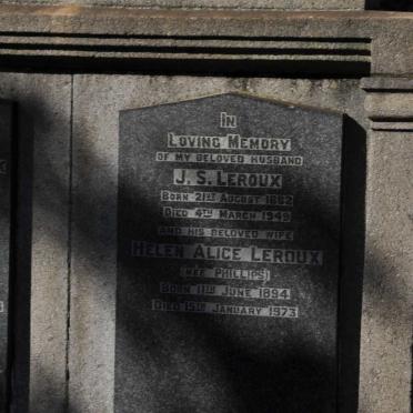 LEROUX J.S. 1882-1949 &amp; Helen Alice PHILLIPS 1894-1973