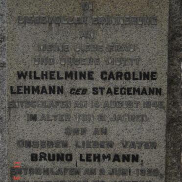LEHMANN Bruno -1952 &amp; Wilhelmine Caroline STAEGMANN -1948