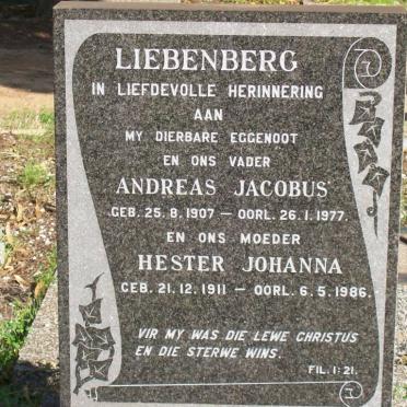 LIEBENBERG Andreas Jacobus 1907-1977 &amp; Hester Johanna 1911-1986