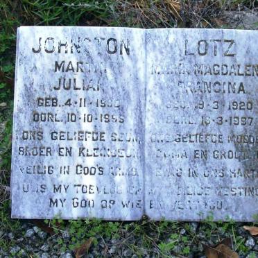 LOTZ Maria Magdalena Francina 1920-1997 :: JOHNSTON Martin Julian 1960-1995