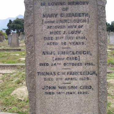 LOUW Mary Elizabeth nee FAIRCLOUGH -1941 :: FAIRCLOUGH Anne nee GIRD -1914