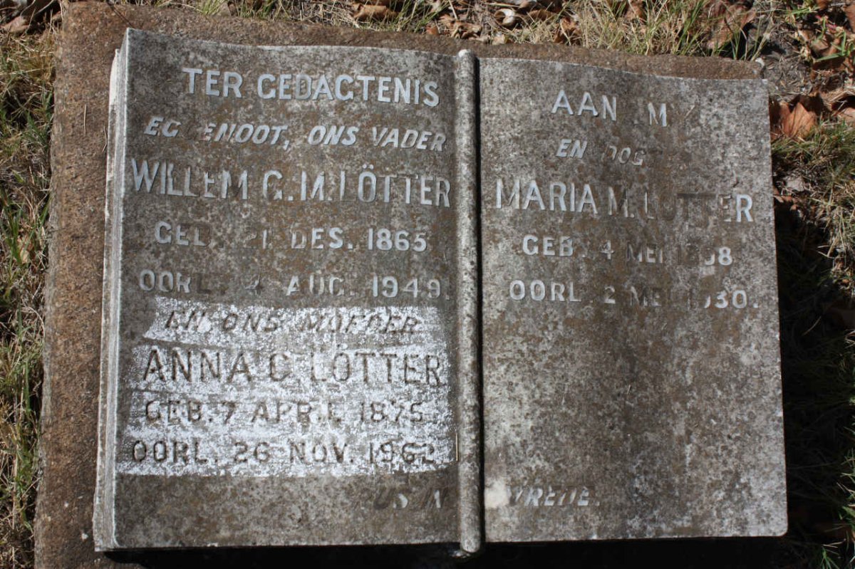 LÖTTER Willem G.M. 1865-1949 &amp; Anna C. 1875-1962 :: LÖTTER Maria M. 1898-1930