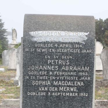 MERWE Gideon Petrus, van der -1914 :: VAN DER MERWE Petrus Johannes -1943 :: VAN DER MERWE Sophia - 1952