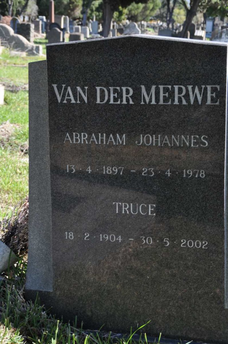 MERWE Abraham Johannes, van der 1897-1978 &amp; Truce 1904-2002