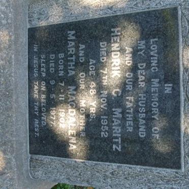 MATIZ Hendrik C. 1902-1952 &amp; Martha Magdalena  -1972