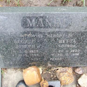 MANIM George Joseph 1920-1984 &amp; Hetta Sophia 1922-1996