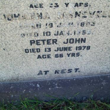 MANEVELD Johanna 1893-1958 :: ? Peter John -1978