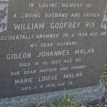 MALAN Gideon Johannes -1957 &amp; Marie Louise -1970 :: RIX William Godfrey -1938