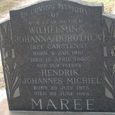 MAREE Hendrik Johannes Michiel 1875-1964 &amp; Wilhelmina Johanna Dorothea CARSTENS 1881-1960