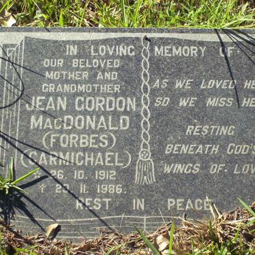 CARMICHAEL Jean Gordon formerly MacDONALD nee FORBES 1912-1986