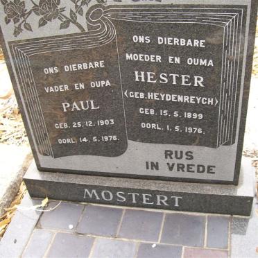 MOSTERT Paul 1903-1976 &amp; Hester HEYDENREYCH 1899-1976
