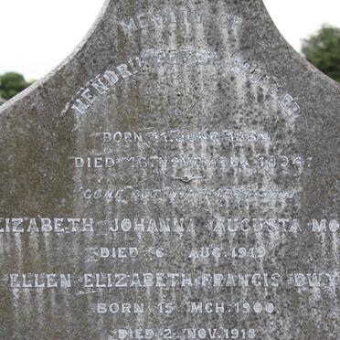 MOLLER Hendrik Peter 1864-1894  &amp; Elizabeth Johanna Augusta -1919 :: DWYER Ellen Elizabeth Francis 1900-1918