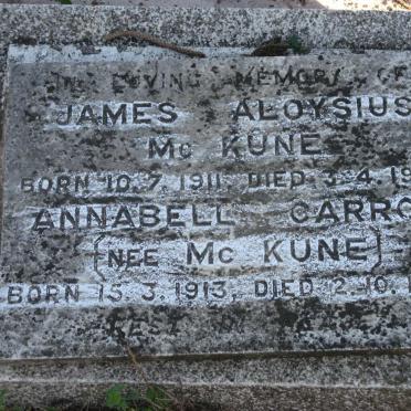 MCKUNE James Aloysius 1911-1958 :: CARROL Annabel nee MCKUNE 1913-1959