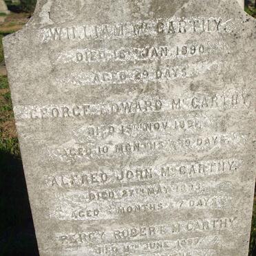 McCARTHY William M. -1890 :: McCARTHY George Edward -1891 :: McCARTHY Alfred John -1893 :: McCARTHY Percy Roger -1899