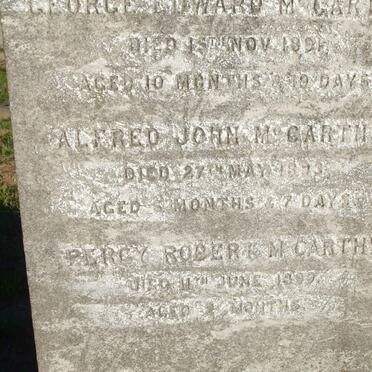 McCARTHY William M. -1890 :: McCARTHY George Edward -1891 :: McCARTHY Alfred John -1893 :: McCARTHY Percy Roger -1899