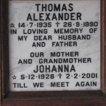 ALEXANDER Thomas 1935-1990 &amp; Johanna 1928-2001
