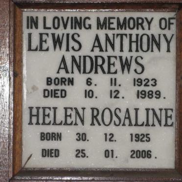 ANDREWS Lewis Anthony 1923-1989 &amp; Helen Rosaline 1925-2006