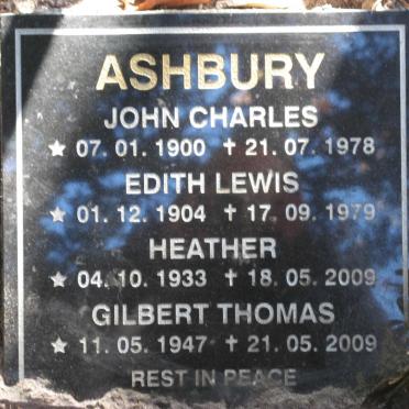 ASHBURY John Charles 1900-1978 &amp; Edith Lewis 1904-1979 :: ASHBURY Heather 1933-2009 :: ASHBURY Gilbert Thomas 1947-2009