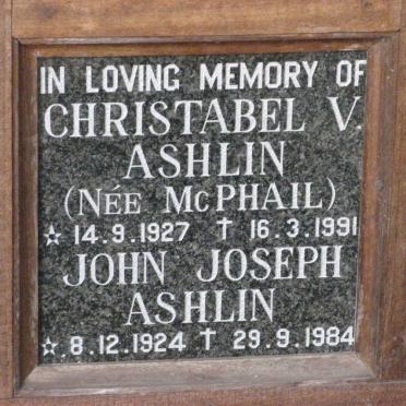 ASHLIN John Joseph 1924-1984 &amp; Cristabel V. McPHAIL 1927-1991