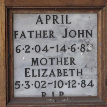 APRIL John 1904-1982 &amp; Elizabeth 1902-1984