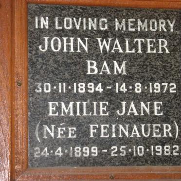 BAM John Walter 1894-1972 &amp; Emilie Jane FEINAUER 1899-1982
