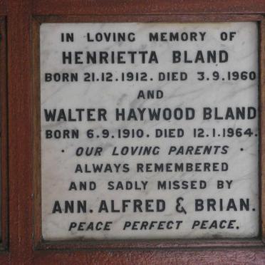 BLAND Walter Haywood 1910-1964 &amp; Henrietta 1912-1960
