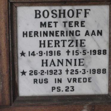 BOSHOFF Hertzie 1916-1988 &amp; Hannie 1923-1988