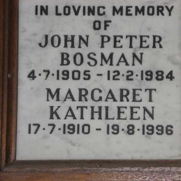 BOSMAN John Peter 1905-1984 &amp; Margaret Kathleen 1910-1996