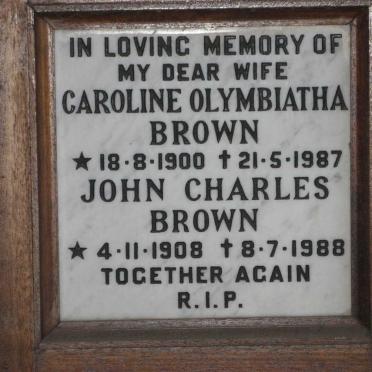BROWN John Charles 1908-1988 &amp; Caroline Olymbiatha 1900-1987