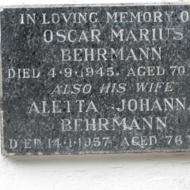 BEHRMANN Oscar Marius -1945 &amp; Aletta Johanna -1957