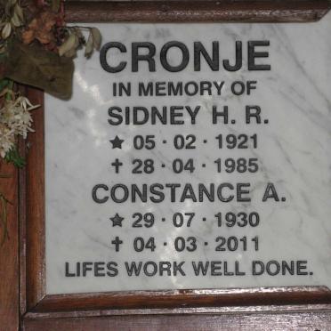 CRONJE Sidney H.R. 1921-1985 &amp; Constance A. 1930-2011