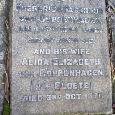 COPPENHAGEN Frederick Paschoud, van -1958 &amp; Alida Elizabeth CLOETE -1971