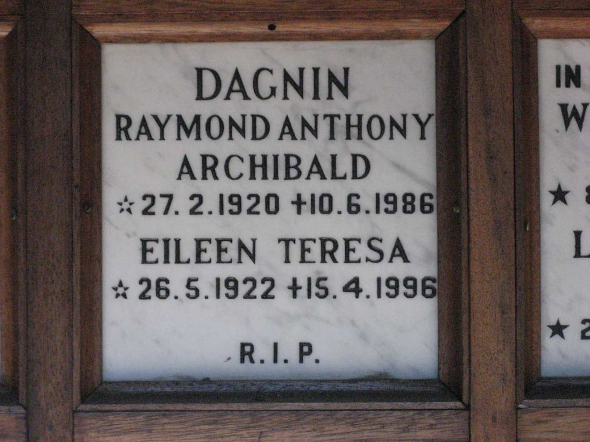 DAGNIN Raymond Anthony Archibald 1920-1986 &amp; Eileen Theresa 1922-1996