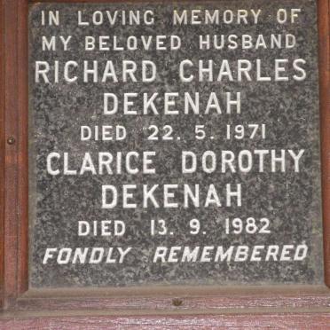 DEKENAH Richard Charles -1971 &amp; Clarice Dorothy -1982