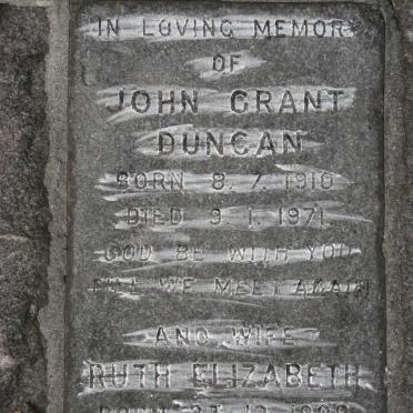 DUNCAN John Grant 1910-1971 &amp; Ruth Elizabeth 1909-1980