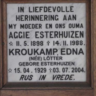 ESTERHUIZEN Aggie 1898-1988 :: KROUKAMP Edna voorheen LOTTER nee ESTERHUIZEN 1929-2004