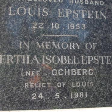 EPSTEIN Louis -1953 &amp; Bertha Isobel OCHBERG -1981