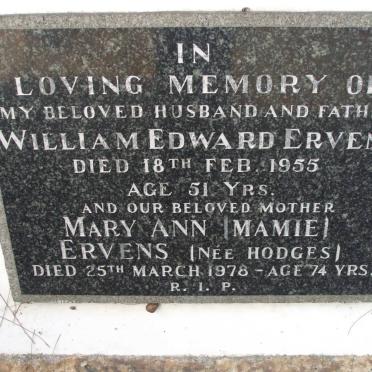 ERVENS William Edward -1955 &amp; Mary Ann HODGES -1978