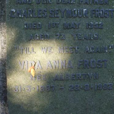 FROST Charles Seymour -1952 &amp; Vida Anna ALBERTYN 1887-1982