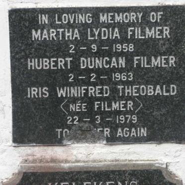 FILMER Hubert Duncan -1963 &amp; Martha Lydia -1958 :: THEOBALD Iris Winifred nee FILMER -1979