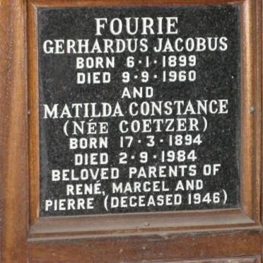 FOURIE Gerhardus Jacobus 1899-1960 &amp; Matilda Constance COETZER 1894-1984